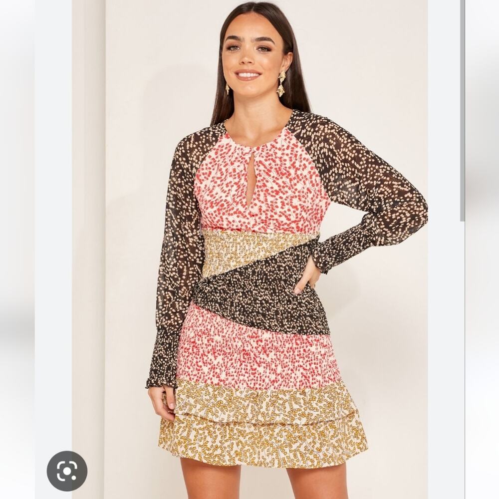 Foxiedox Long Sleeve Smocked Keyhole Floral Mini Dress Size XS NWT - Picture 2 of 10